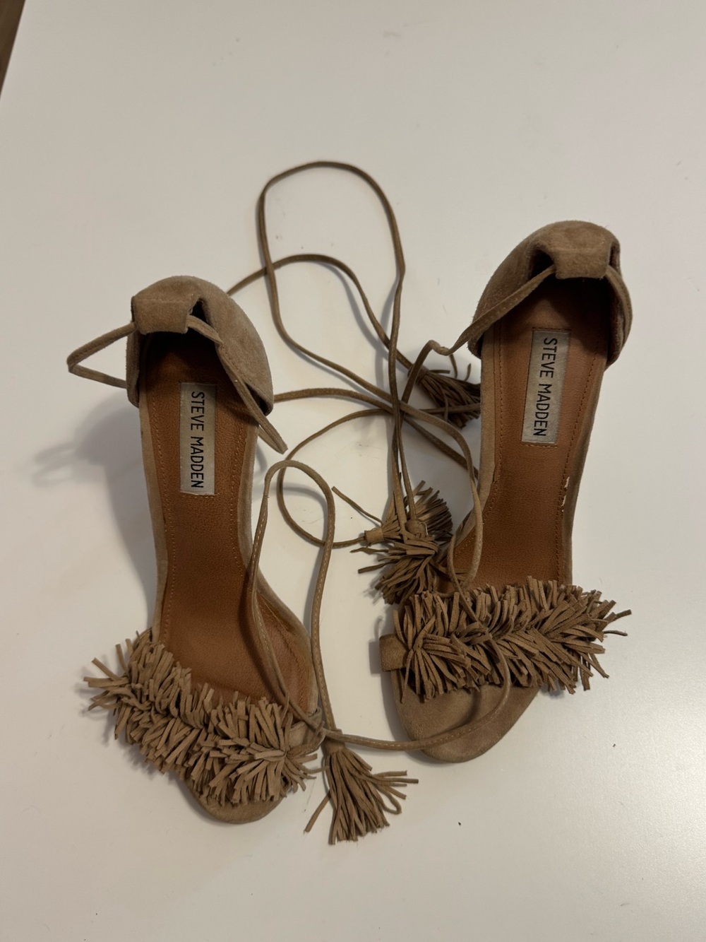 steve madden brown fringe wrap up heels size US 9